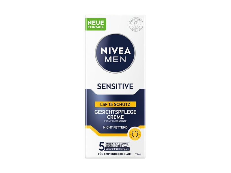 NIVEA MEN Gesichtscrème Sensitive LSF 15 75 ml Gesichtspflege mit Kamille-Extrakt reduziert Hautirritationen