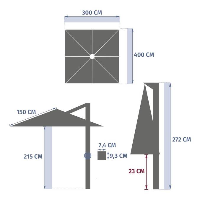 Parasol déporté rectangulaire inclinable MELHIA Anthracite