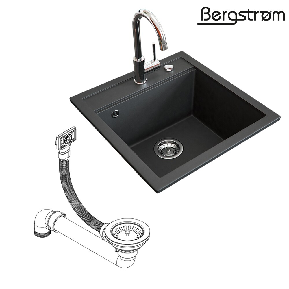 Bergström Granit Spüle Küchenspüle Einbauspüle Spülbecken 490x500mm Schwarz