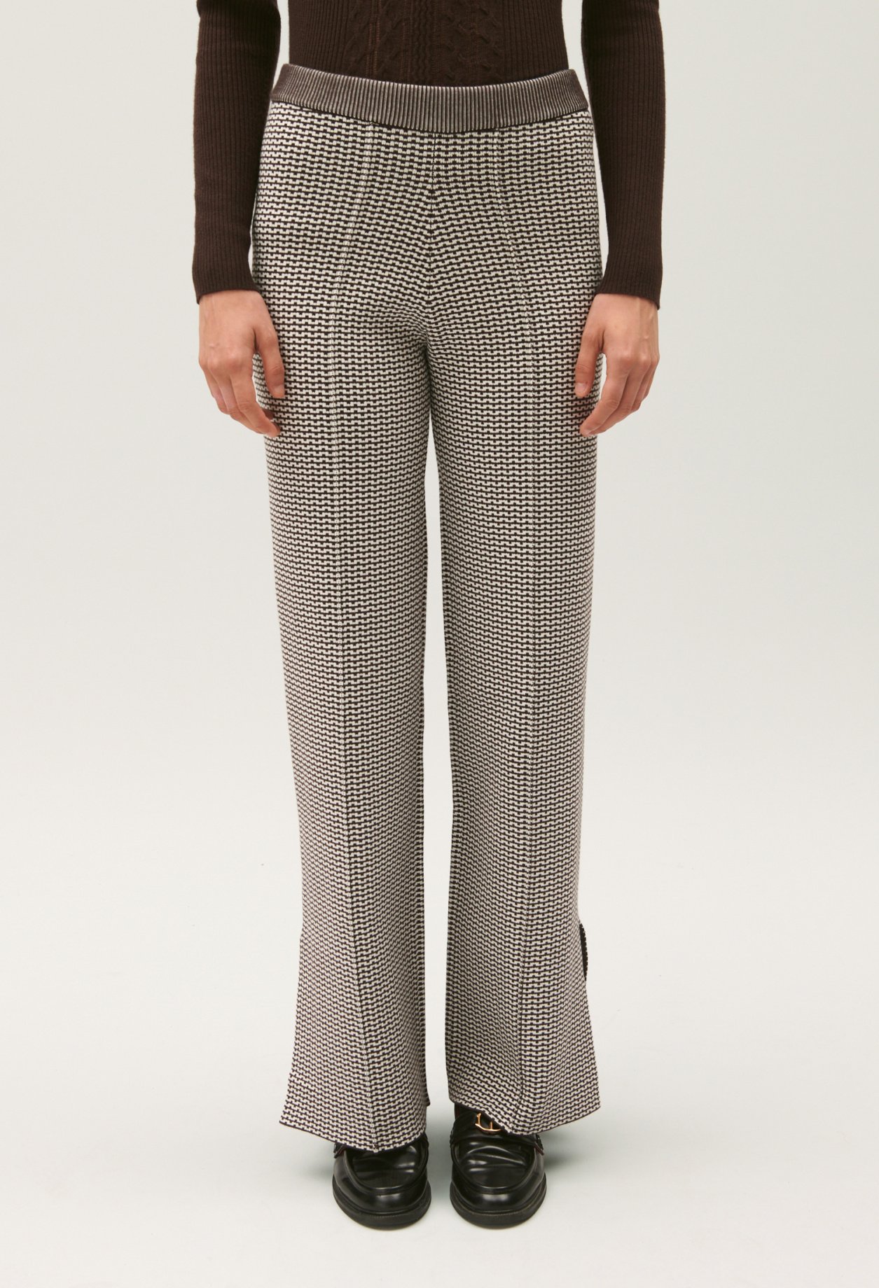 Pantalon maille jacquard bicolore