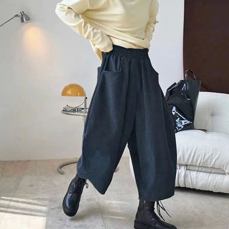 Frigga - Hoge taille effen asymmetrische cropped harembroek