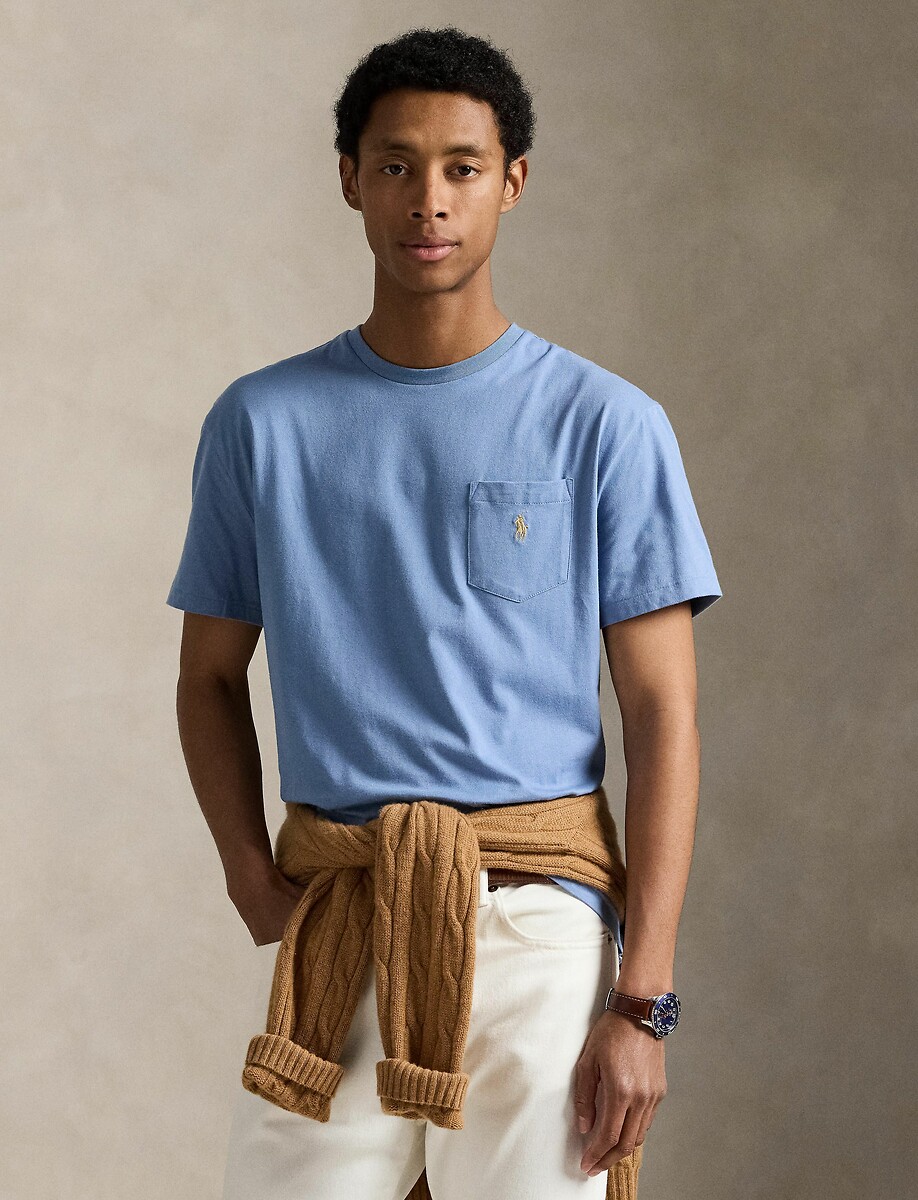 POLO RALPH LAUREN<br>Camiseta de malha reta com logotipo bordado