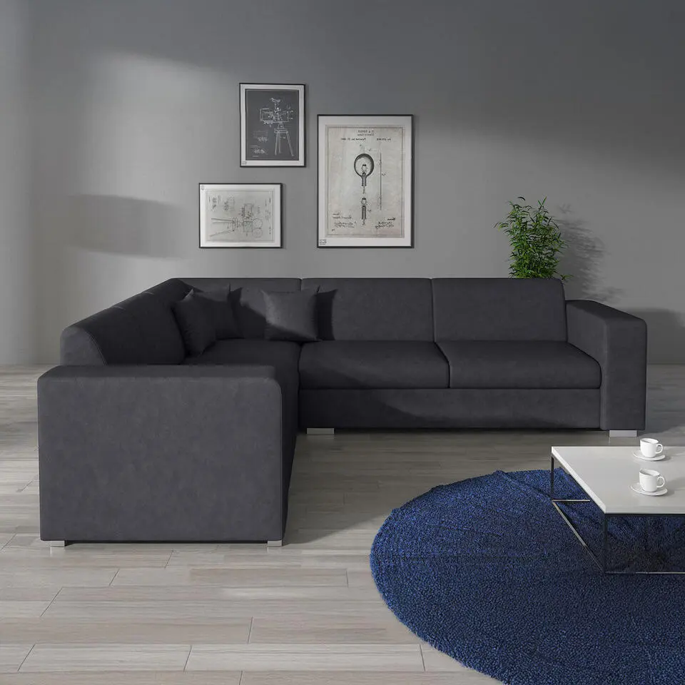 Meubella - Hoekbank Santana - Zwart - Leer - Links