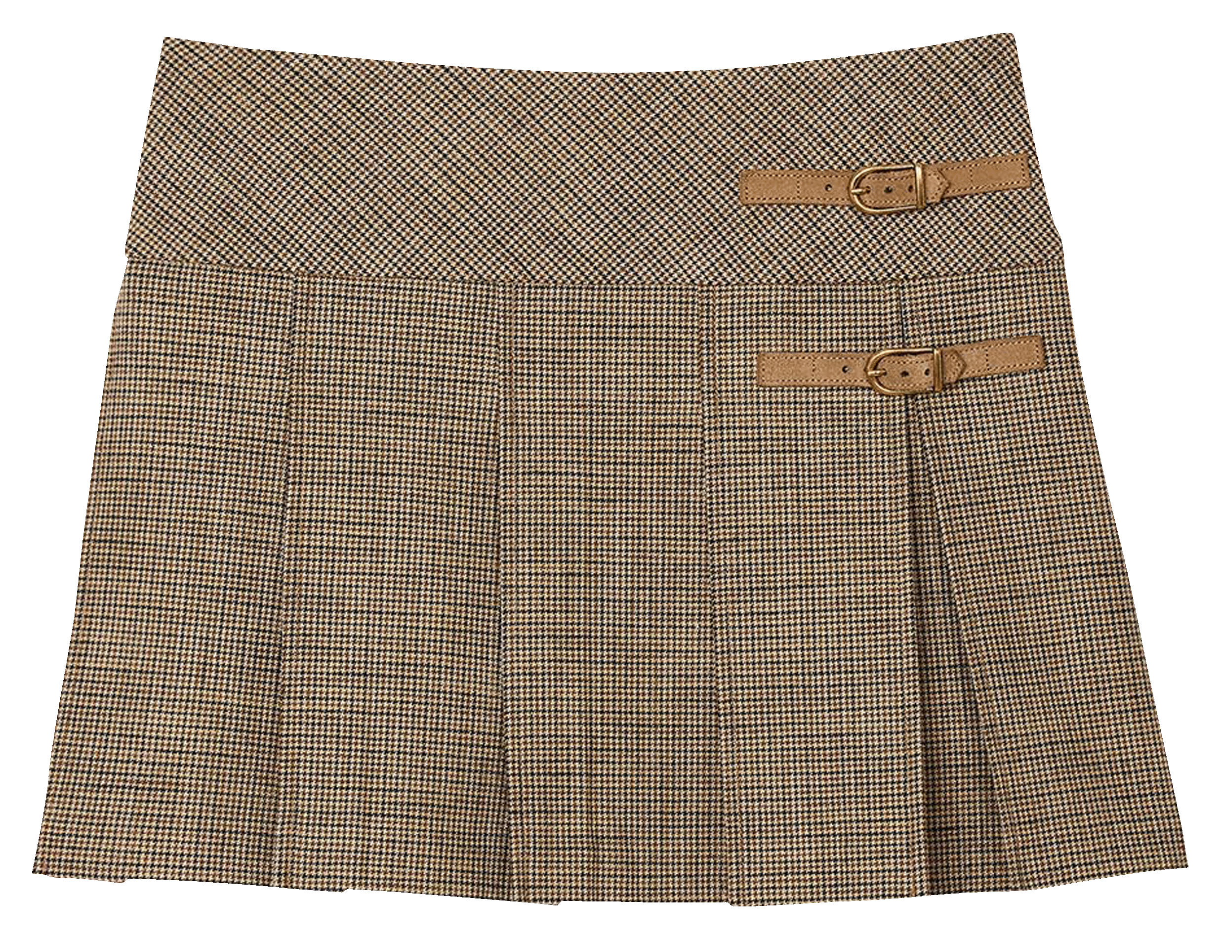 Jupe courte plissée à motif pied de puce | Marron