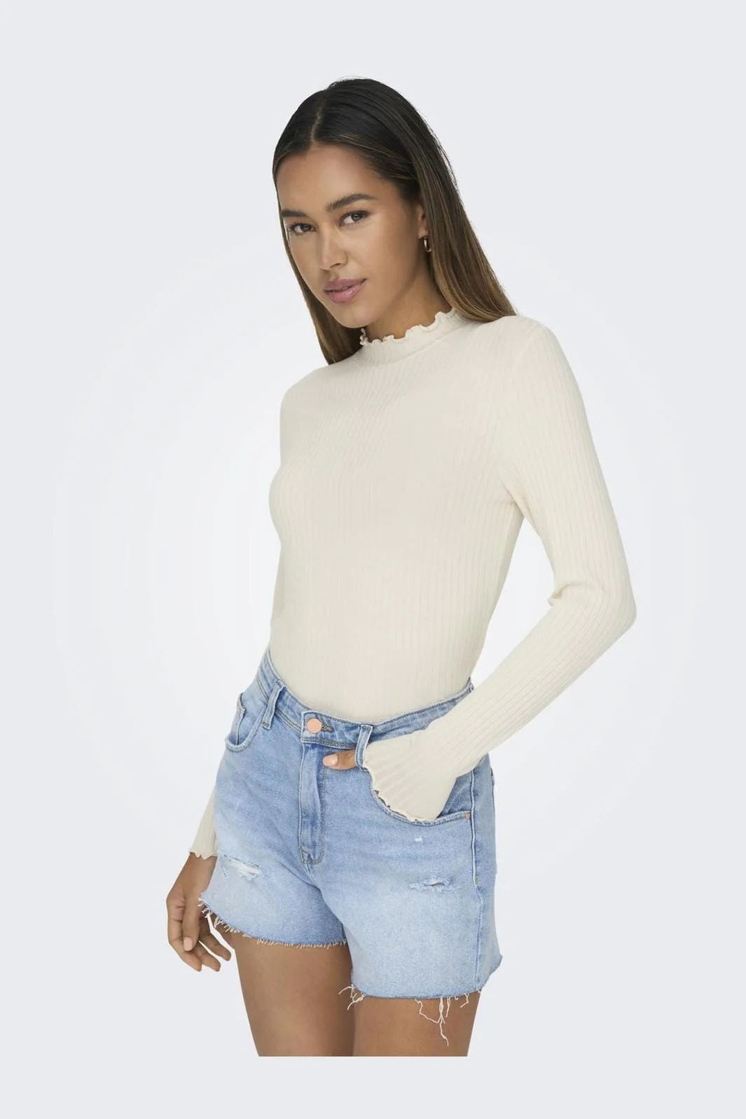 JDY Jdyfransiska Life L/S Hi-Nck Top Jr 4048245 whitecap gray