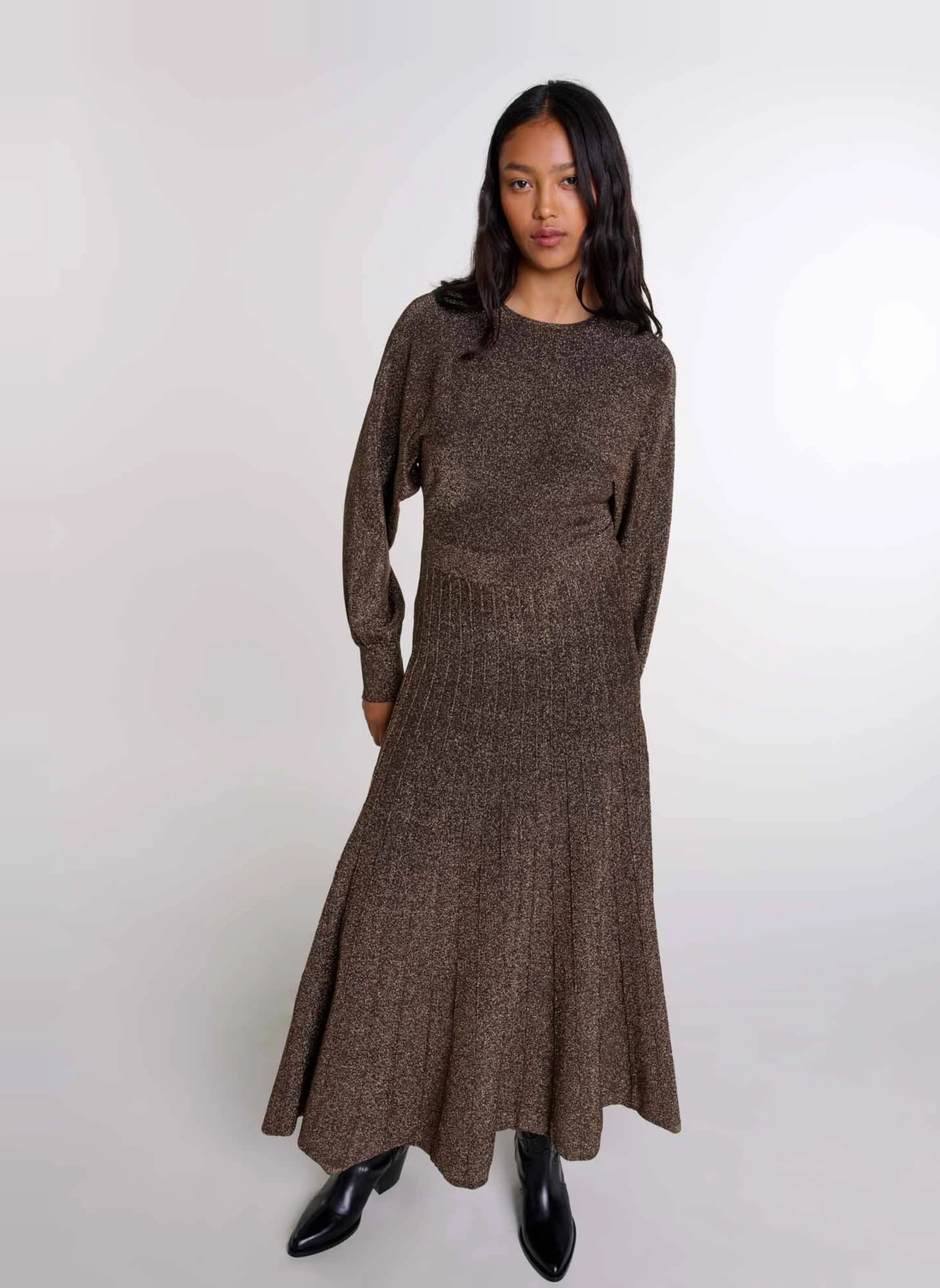 Robe longue col rond scintillante | Doré