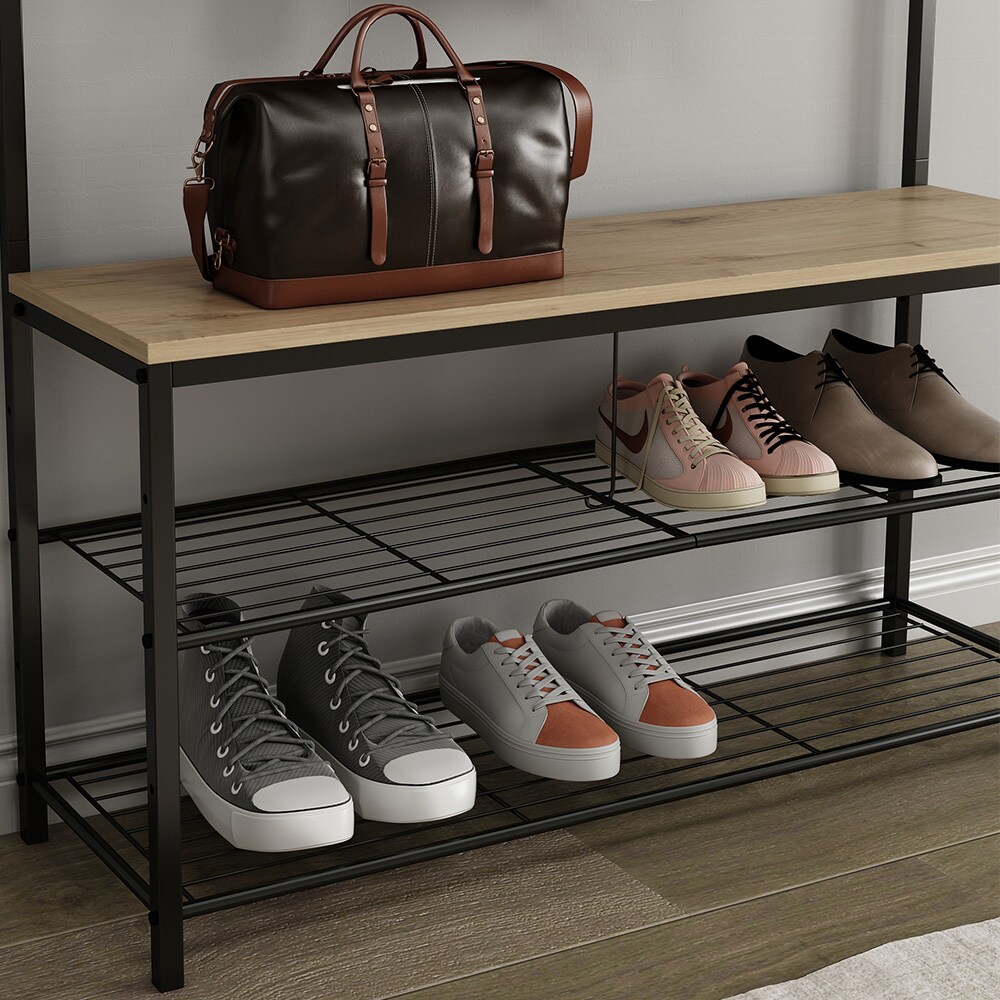 Vicco Garderobe Fyrk, 100 x 190 cm, Eiche Schwarz, Ablage, Bank & Schuhregal, Industrial