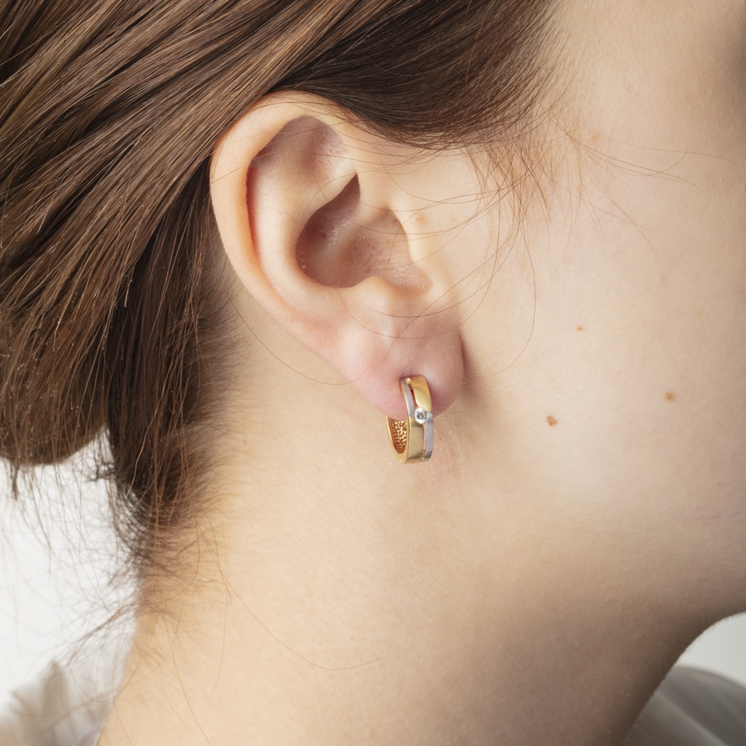 Kreolen 750/18 K Bicolor Ø 14mm mit Zirkonia
