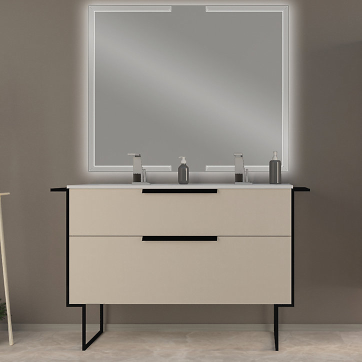 Meuble sous vasque à suspendre Urban blanc cassé 120 cm + plan double vasque en résine blanc