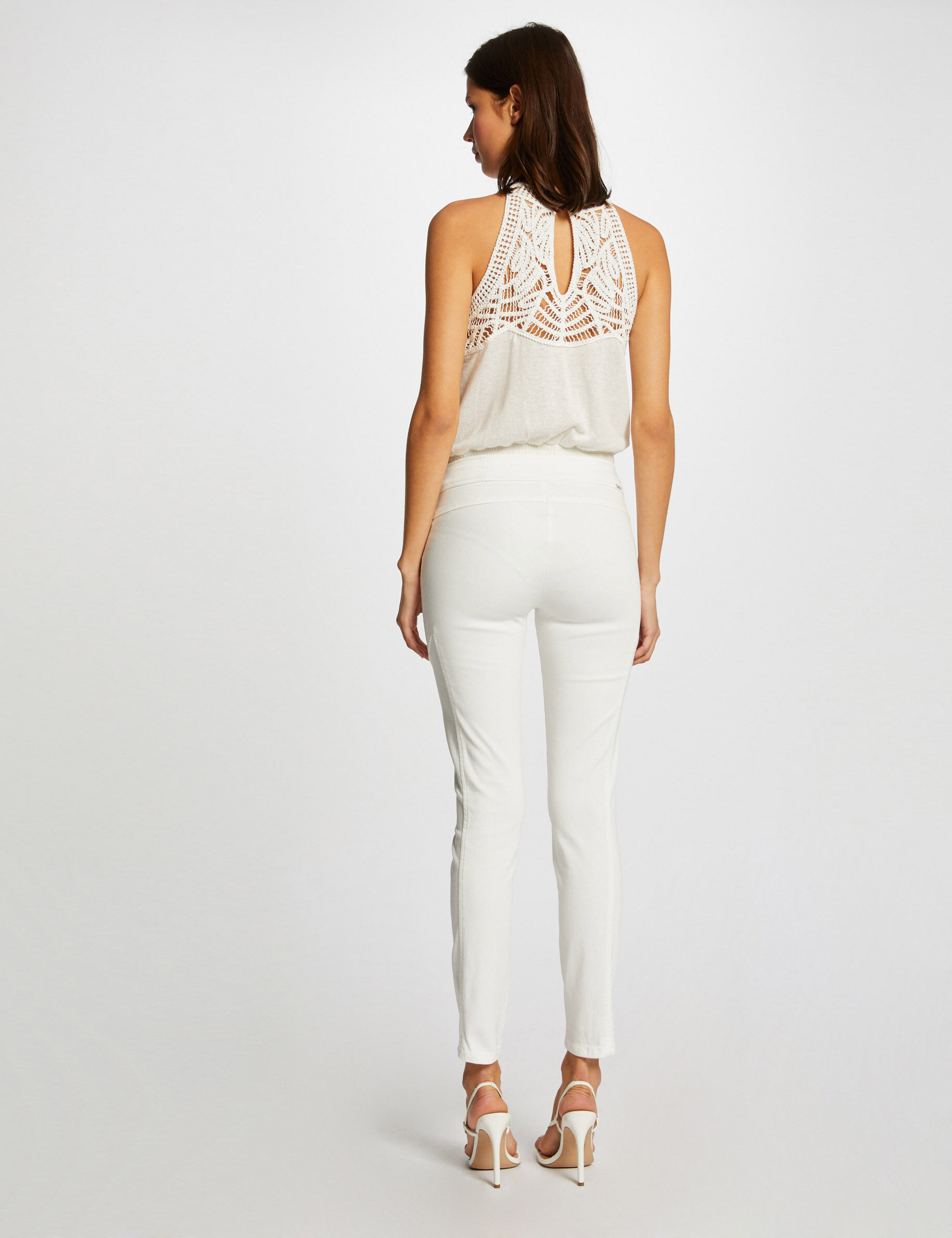 Pantalon slim taille basse ecru femme - ecru
