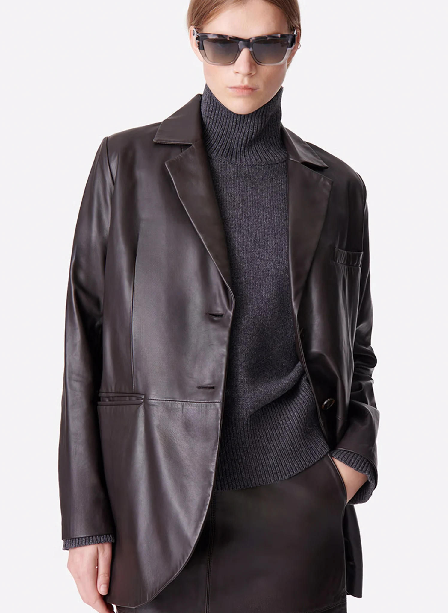 DARCO - Veste droite en cuir | Marron