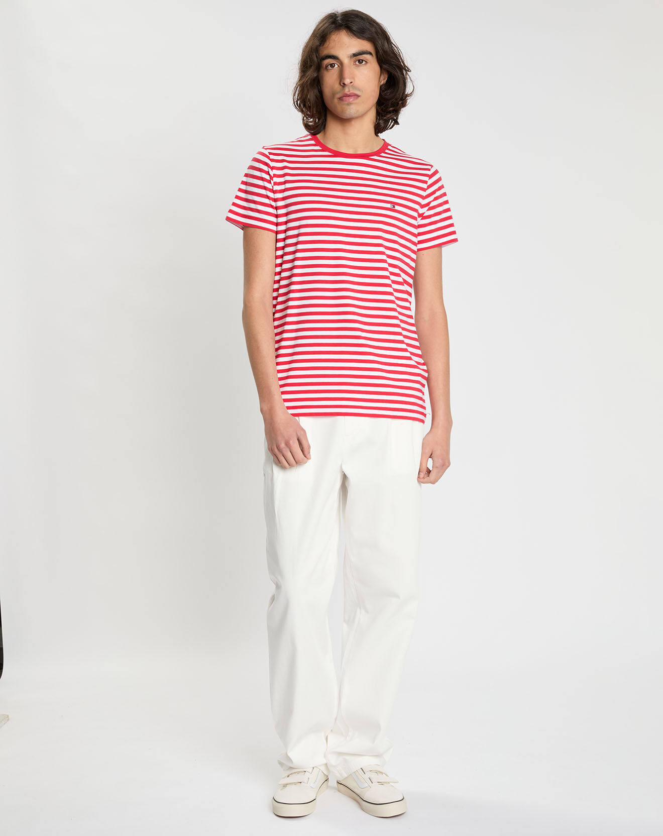 Tommy Hilfiger T-Shirt slim stretch rayé blanc/rouge