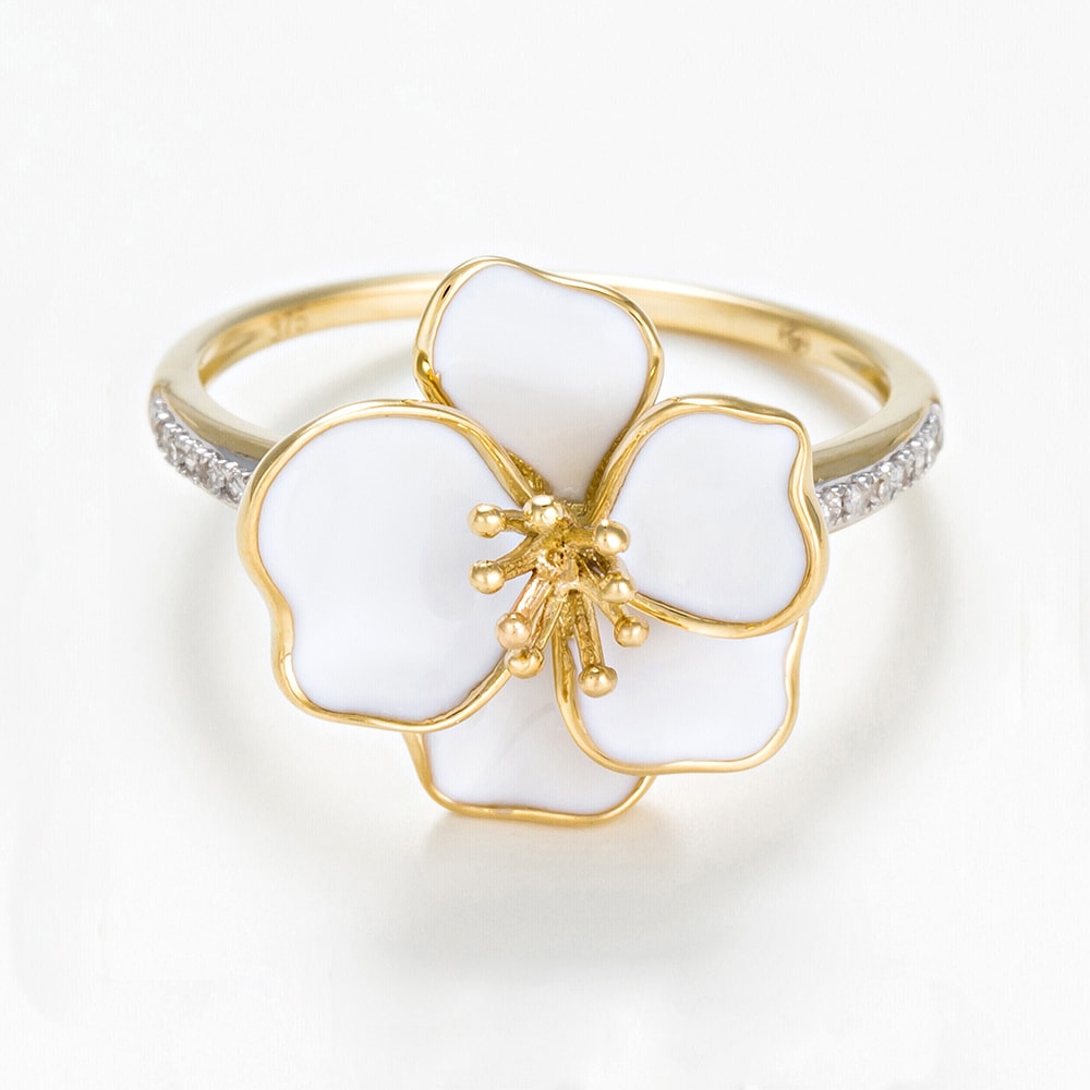 Bague Orchidée - Or jaune 375/1000 & diamants