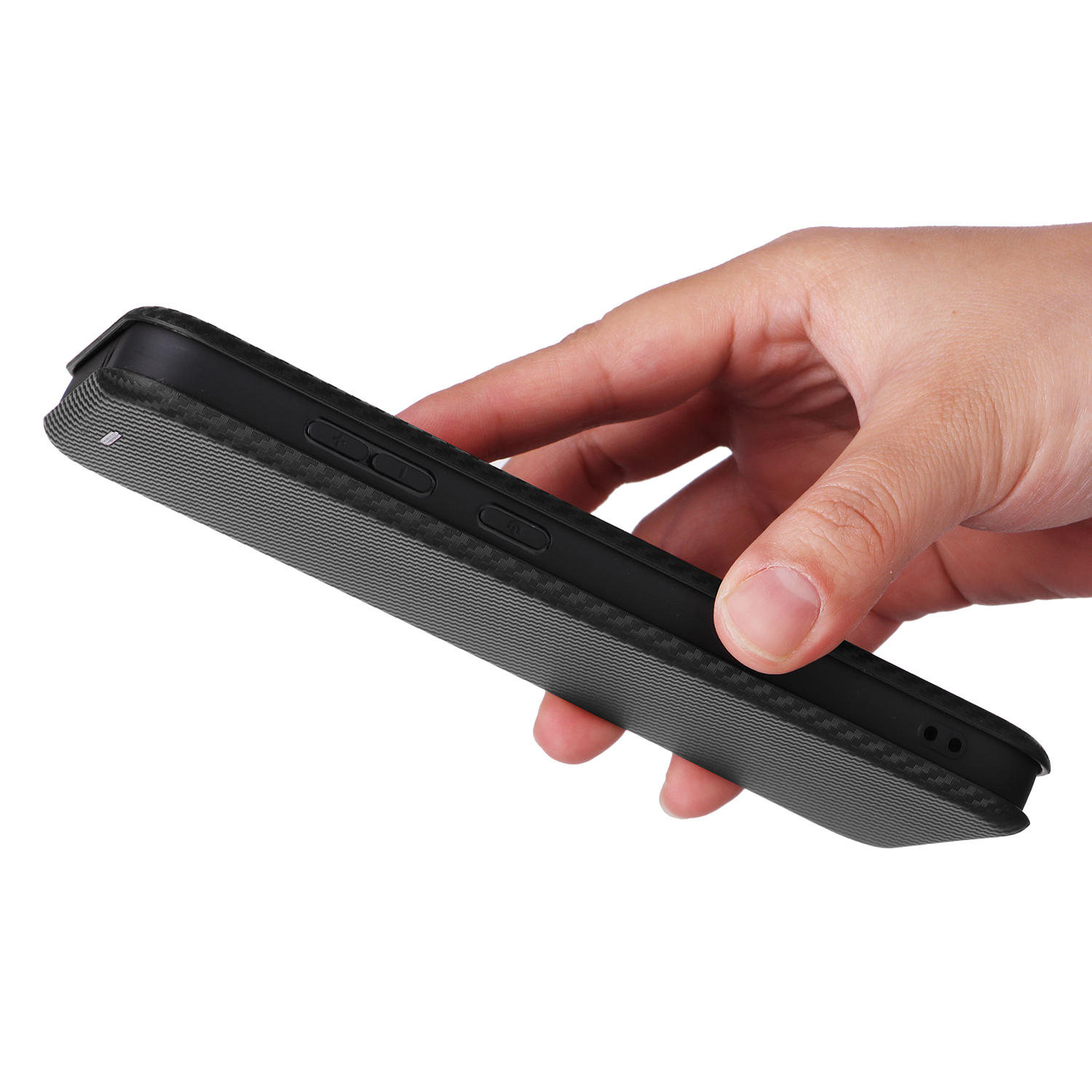 Samsung Galaxy S24 FE Leder Tasche Flip Cover Carbon Look - Schwarz