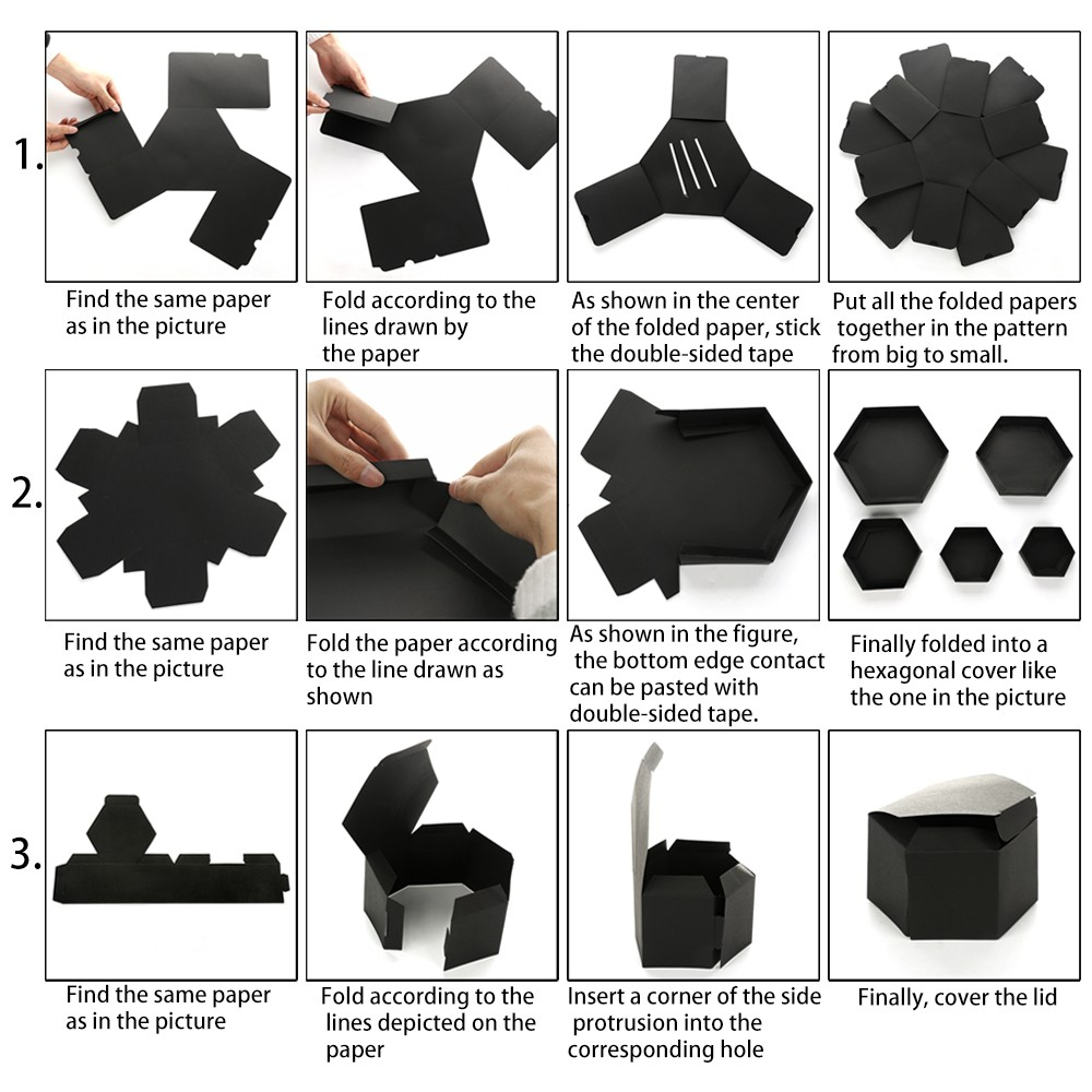 Foto Bastel Geschenk Box Handmade Schachtel DIY Hexagon Überraschungsbox - Schwarz