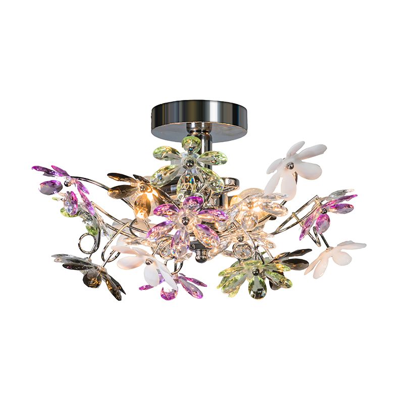 Plafonnière chroom met multicolor kunststof bloemen 38cm - Fiore
