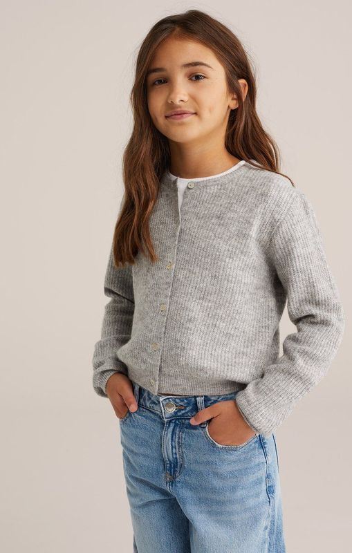 WE Fashion vest grijs melange gebreid
