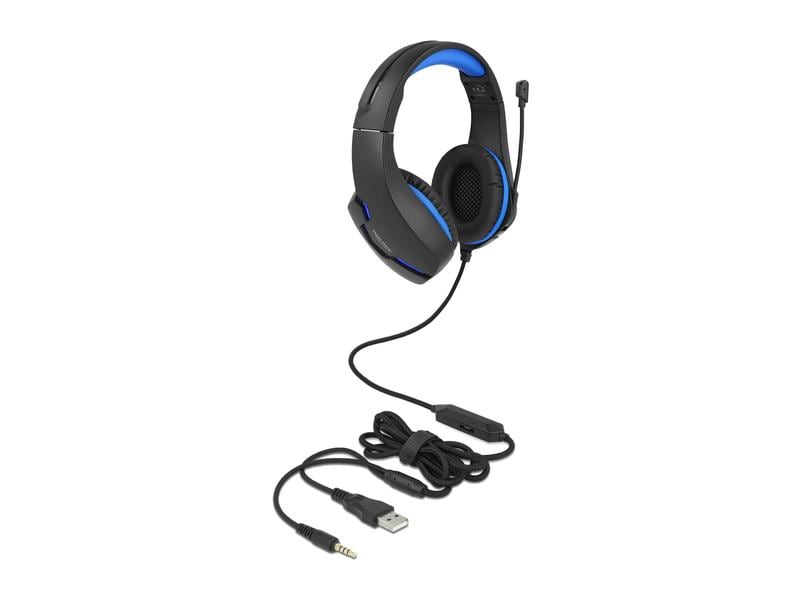 Delock Headset Gaming Over-Ear LED für PC,Notebook,Konsolen Delock Gaming Headset Over-Ear mit 3.5 mm Klinkenstecker und blauem LED Licht für PC, Notebook und Spielekonsolen