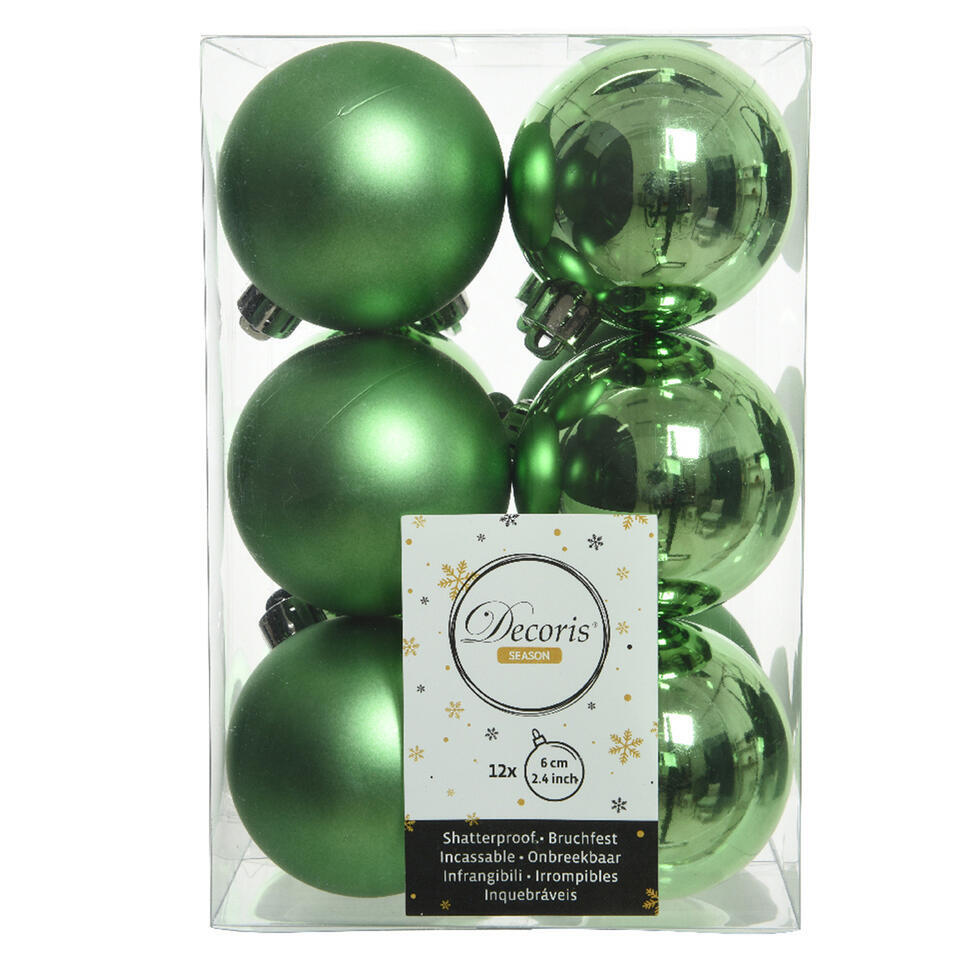 Decoris Kerstballen - 12x stuks - kunststof - groen - 6 cm