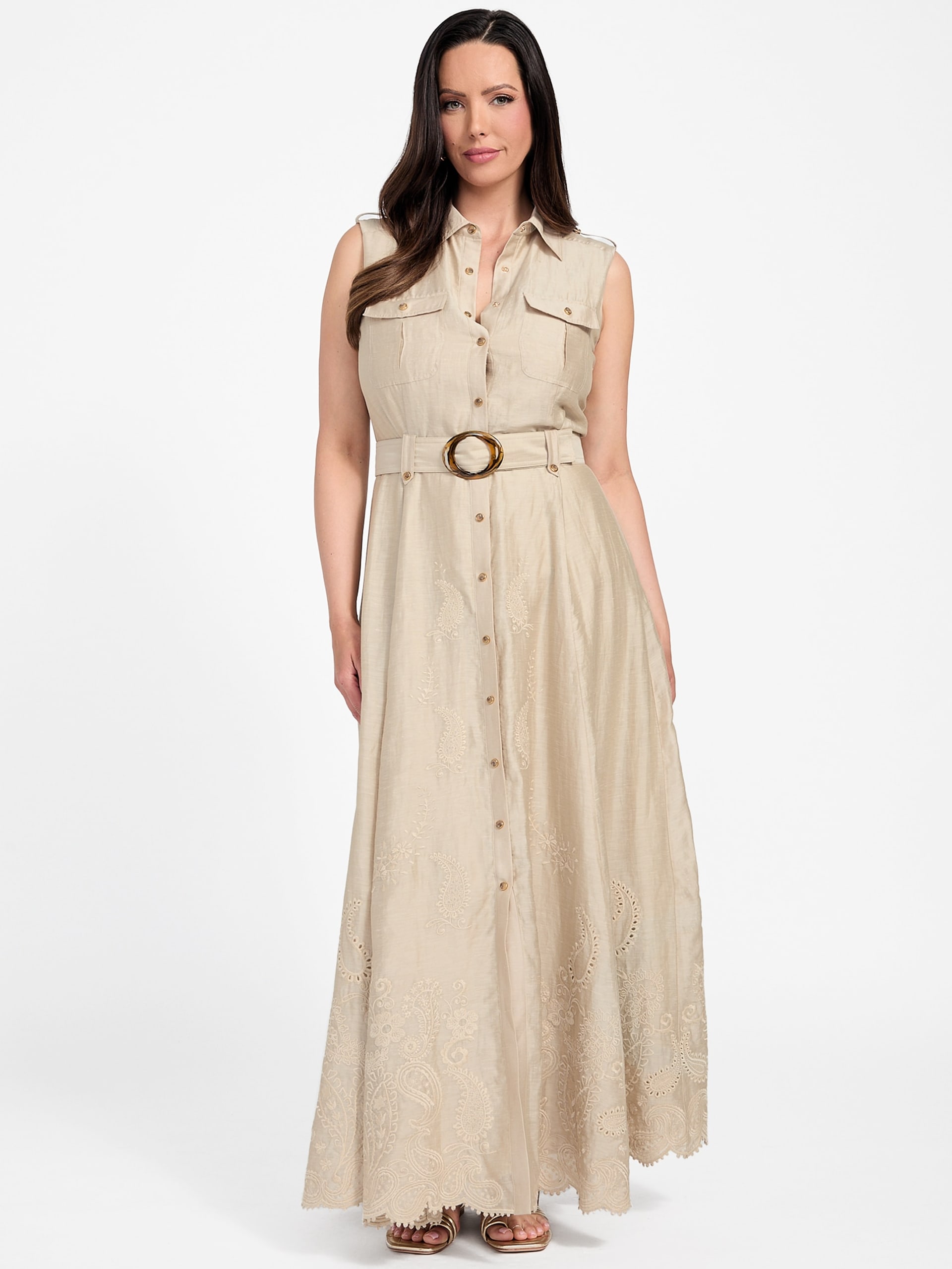 Vestido longo bordado Eco Mindy