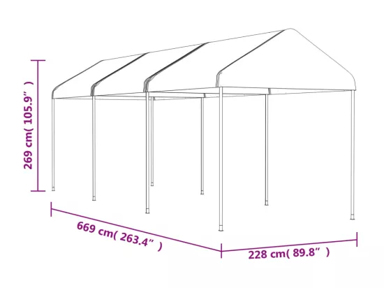 Belvédère avec toit blanc 6,69x2,28x2,69 m polyéthylène