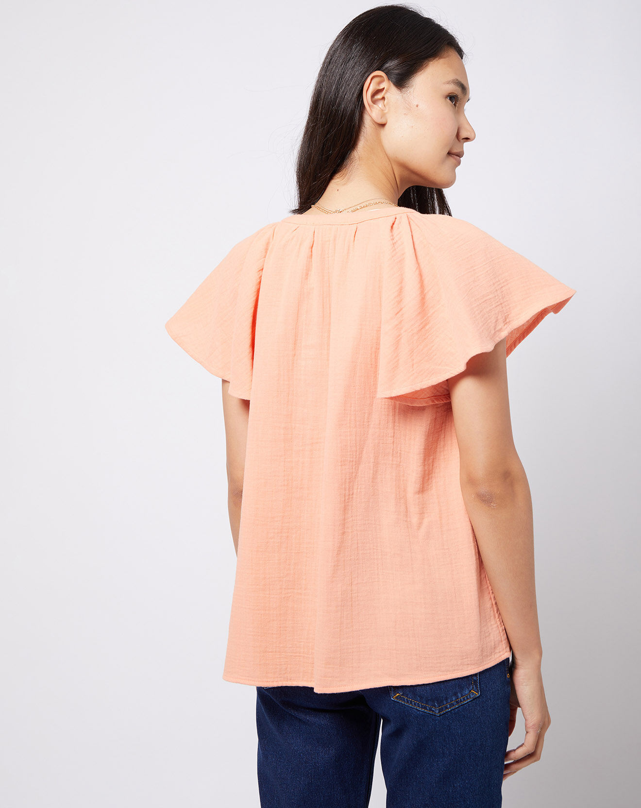 Esprit Blouse en Gaze de Coton pêche