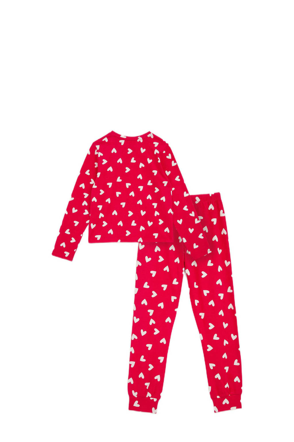 WE Fashion pyjama met hartjes print rood/wit