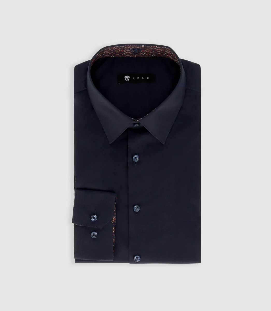 Chemise unie à fantaisie marine PAOLO