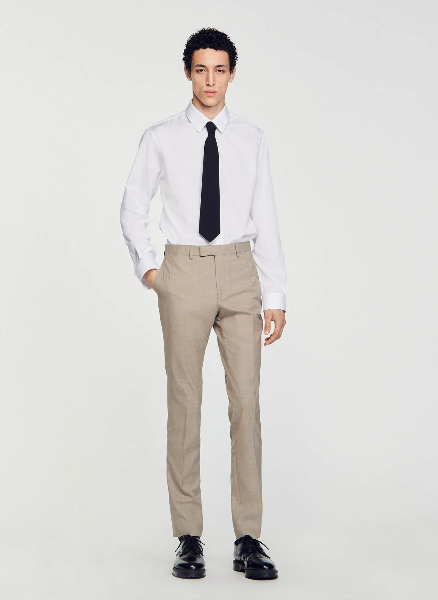 Pantalon costume droit en laine vierge | Marron