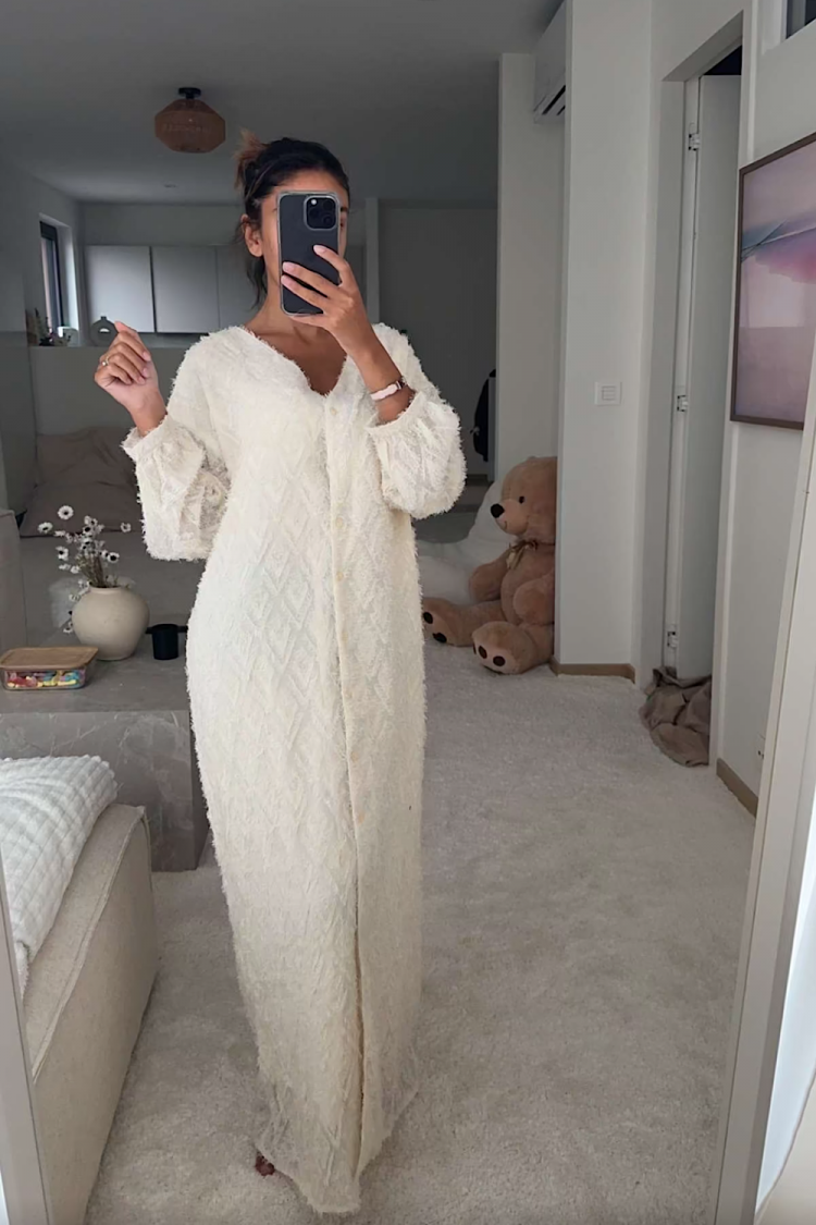 Robe gilet longue duveteuse beige