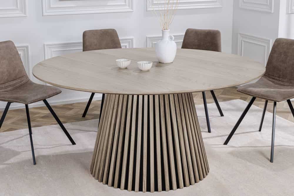 Runder Esstisch VALHALLA WOOD 140cm grau Eichenholz Säulenfuß