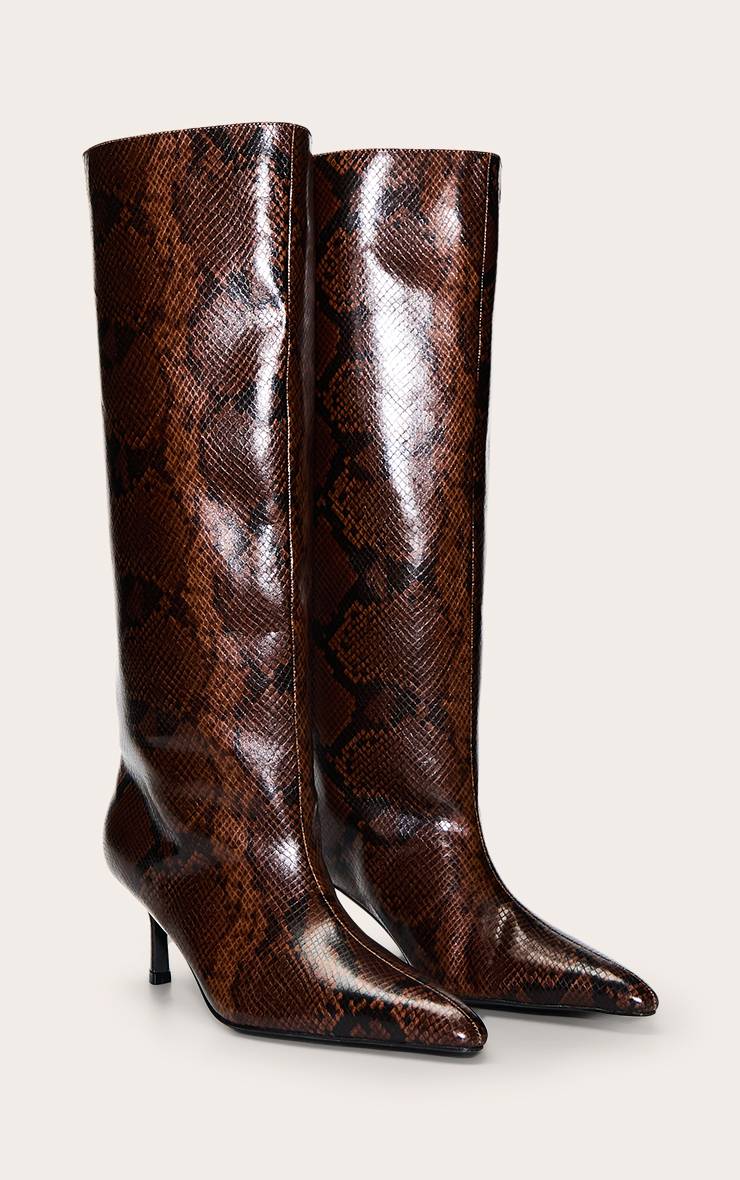 Chocolat Bottes Hautes À Talon Bas Bout Effilé Effet Synthétique Chocolat