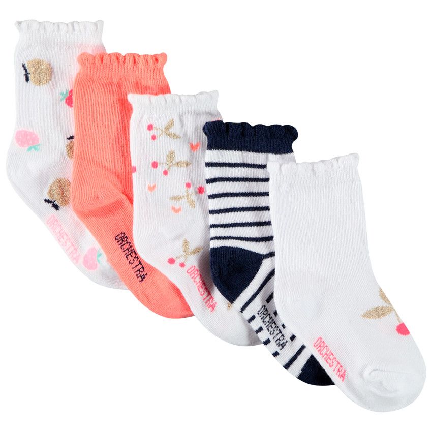 Lot de 5 paires de chaussettes à motifs pour bébé fille - Blanc