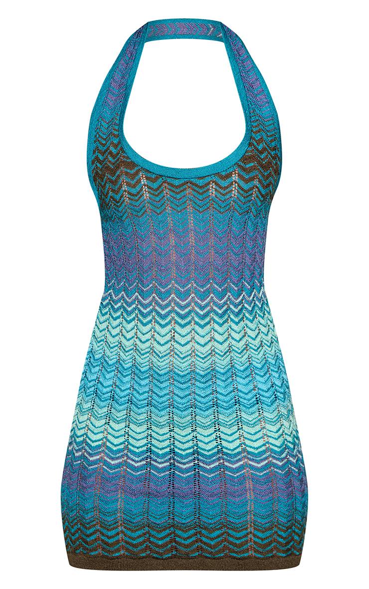 Bleu Aqua Robe Mini Dos Échancré Avec Détail Tricot Chevron