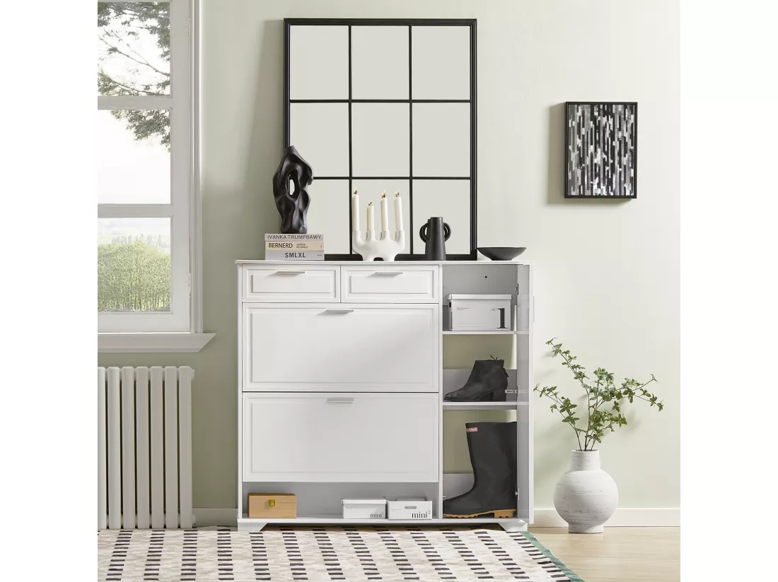 Armoire à Chaussures, Meuble d'entrée, Meuble de Rangement, Commode à Chaussures, FSR104-W
