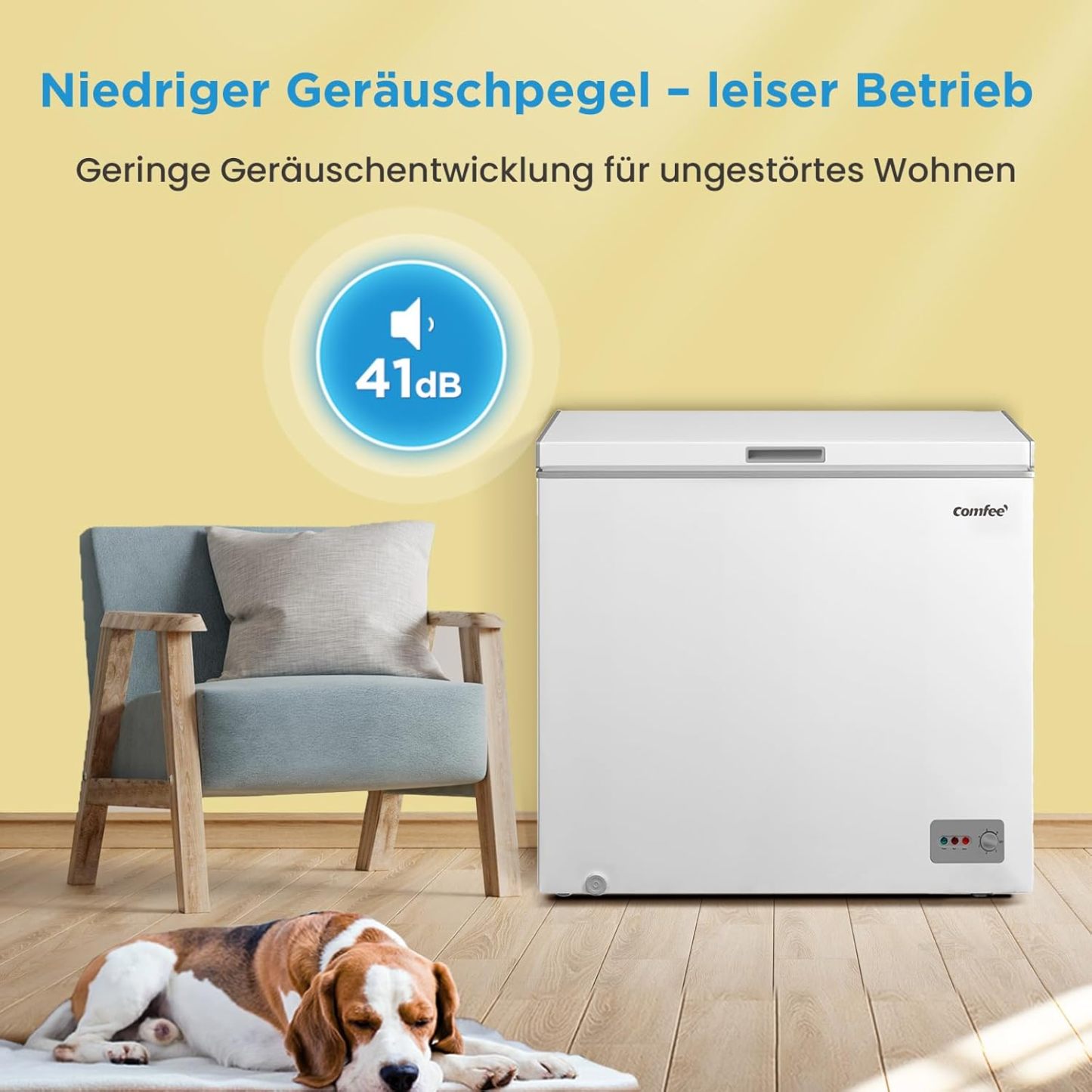 Comfee RCC100WH2(E) Gefriertruhe/169 kWh/Jahr/85cm hoch/99L/38dB/Geringe Lautstärke/Hoch effizientesD-förmigesRohr/Geeignet für verschiedene Einsatzszenarien/Einstellbarer Temperaturregler/Weiß