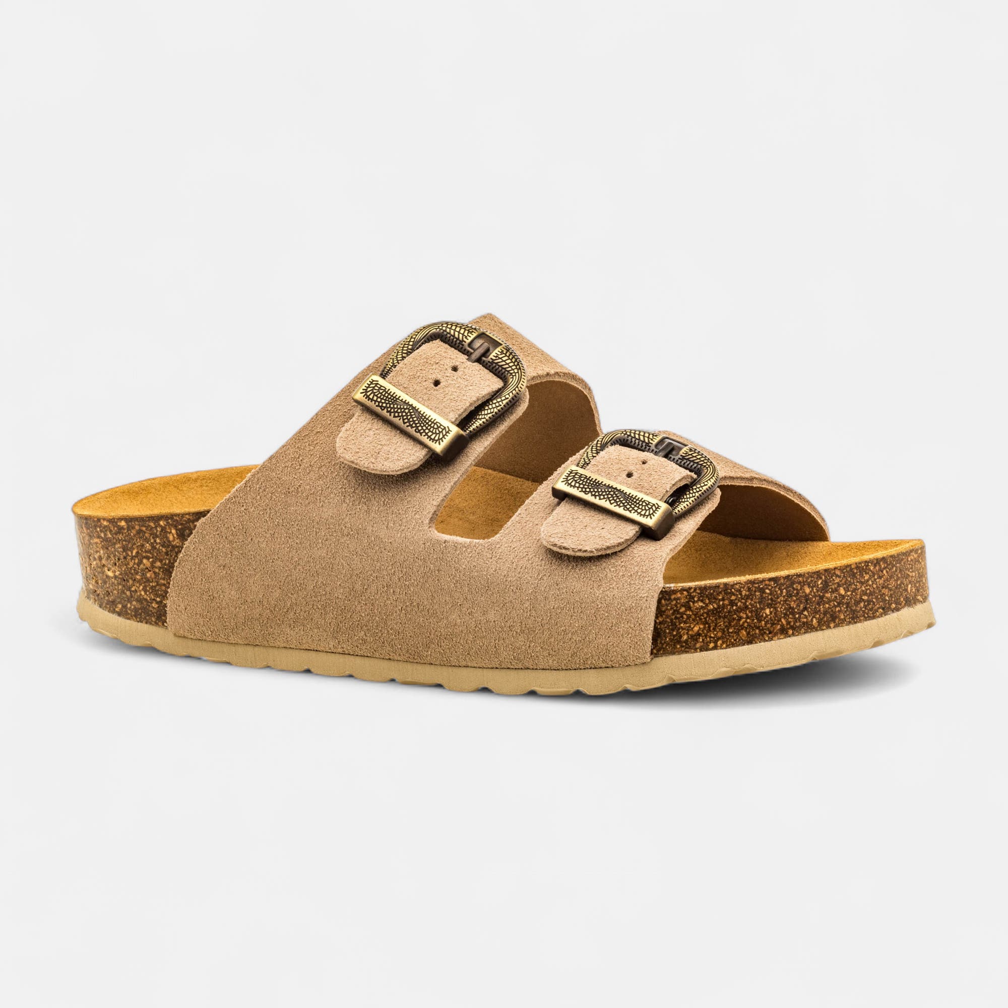 Mules semelle liège Femme en cuir gris