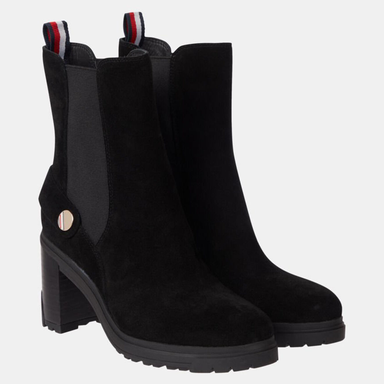 Tommy Hilfiger Chelsea boots en Velours de Cuir Bijoux noires - Talon 8 cm