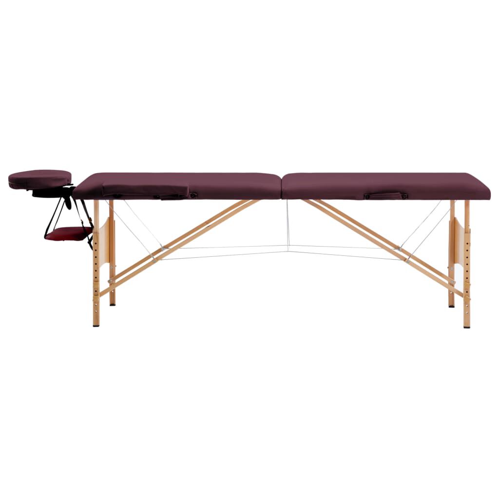vidaXL Opvouwbare massagetafel, 2-zones, hout, wijnpaars