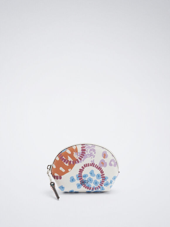 Porta-moedas com estampa floral - Branco-creme