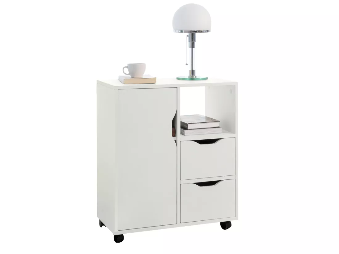 Support Imprimante Roulant Organiseur Bureau Mobile Caisson Avec Tiroirs Et Porte, Fbt105-w