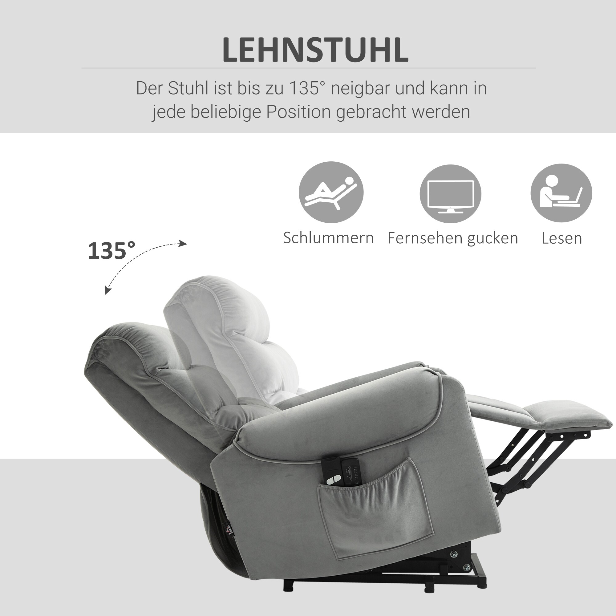 HOMCOM Massagesessel mit Aufstehhilfe und 2 Fernbedienungen grau 79B x 97T x 103H cm