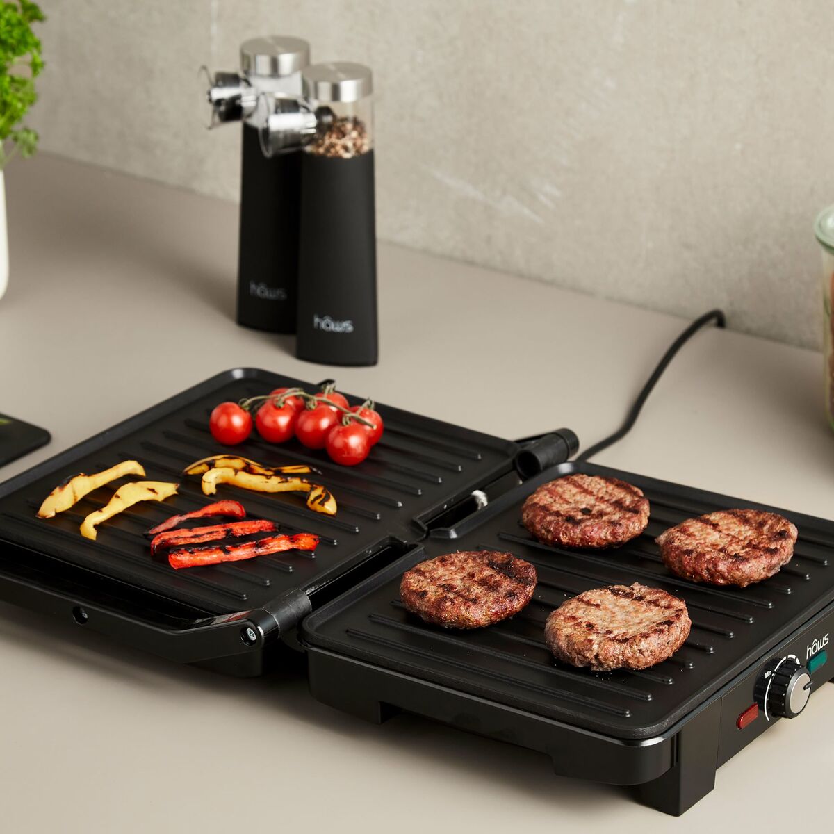 Falster bord-/paninigrill, svart/rustfritt stål