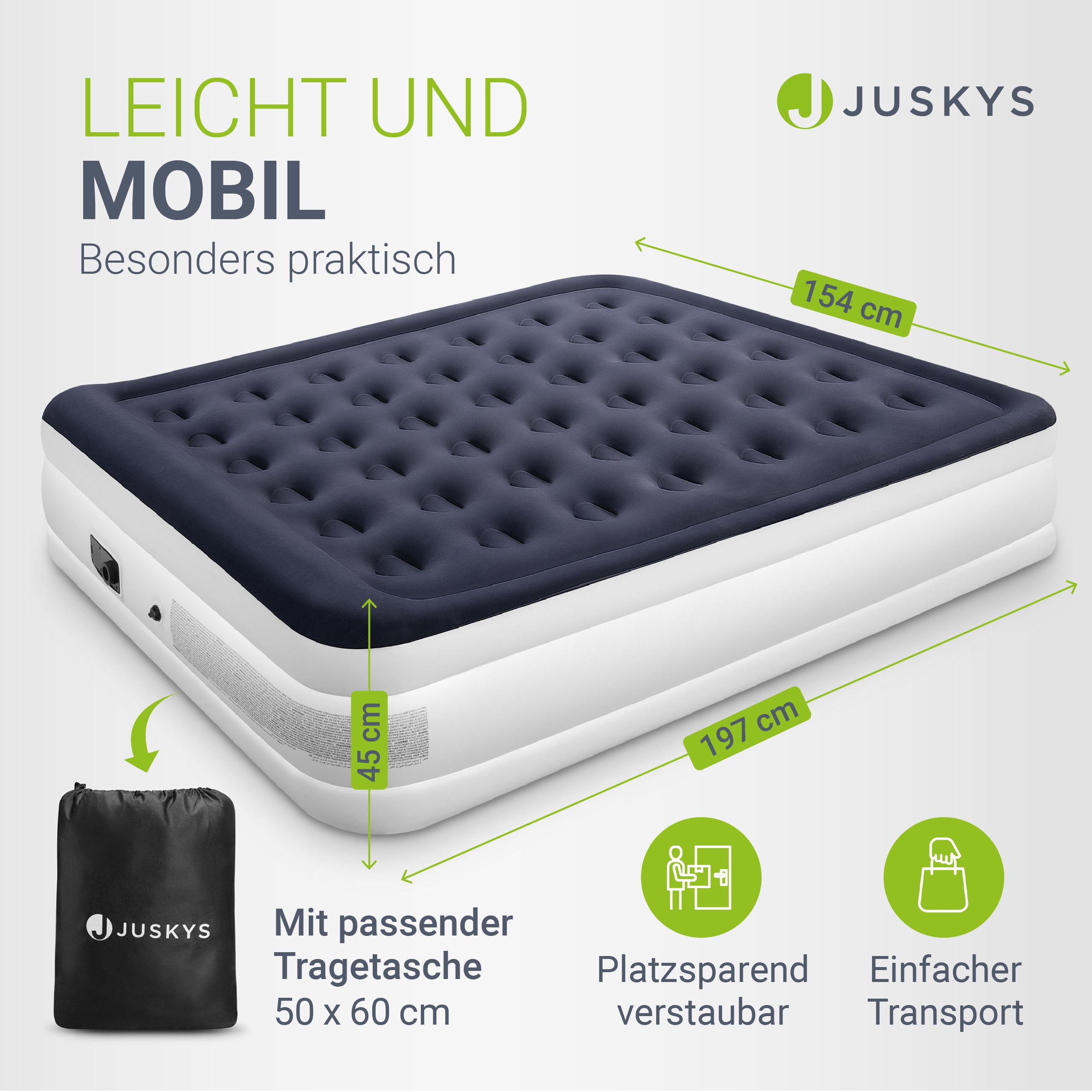 Juskys Luftmatratze Sapri L in Blau-Weiß - 2 Personen Luftbett selbstaufblasend - integrierter Pumpe