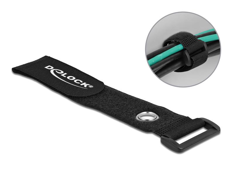 Delock Klettkabelbinder Schwarz 280 mm x 38 mm 3 Stück Delock Klett-Kabelbinder mit Schlaufe und Befestigungsöse L 280 x B 38 mm schwarz 3 Stück