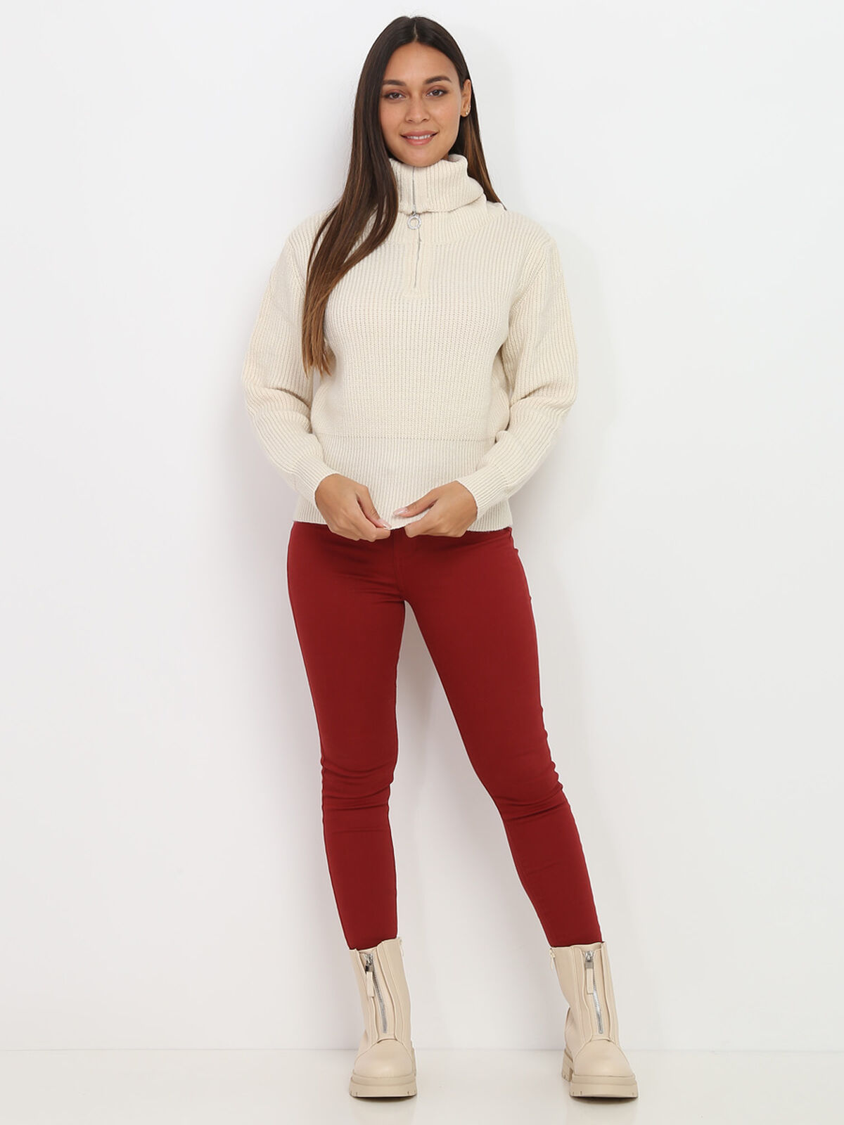 Pull à col camionneur- Beige
