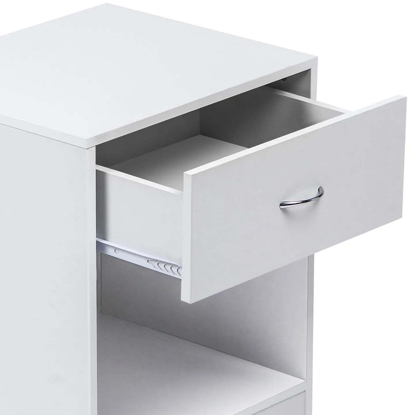 Lot de 2 tables de chevet OLGA 1 tiroir avec niche bois blanc