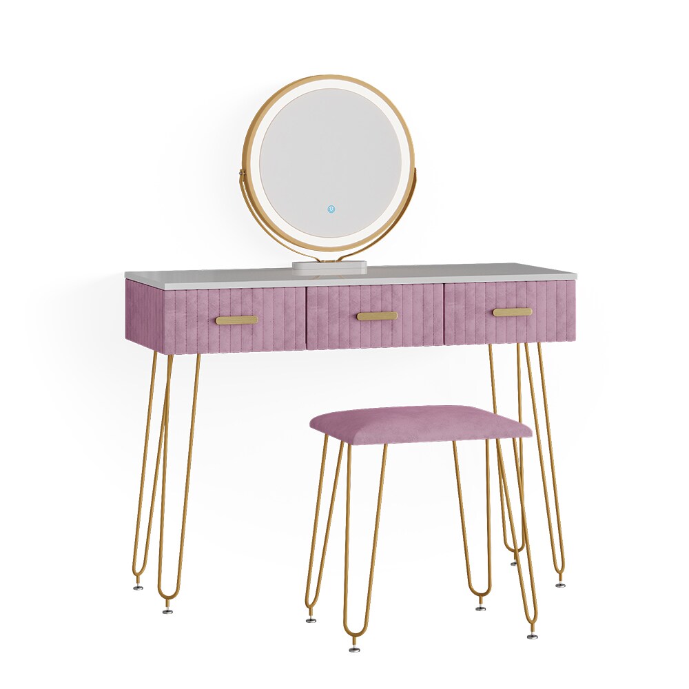 Vicco Schminktisch Frisiertisch Schminkkommode Layla Weiß Rosa LED-Spiegel Design-Hocker 100x79 cm modern Schlafzimmer Kommode Schublade Ablage Aufbewahrung Touch-Switch Kosmetiktisch Make-Up-Tisch