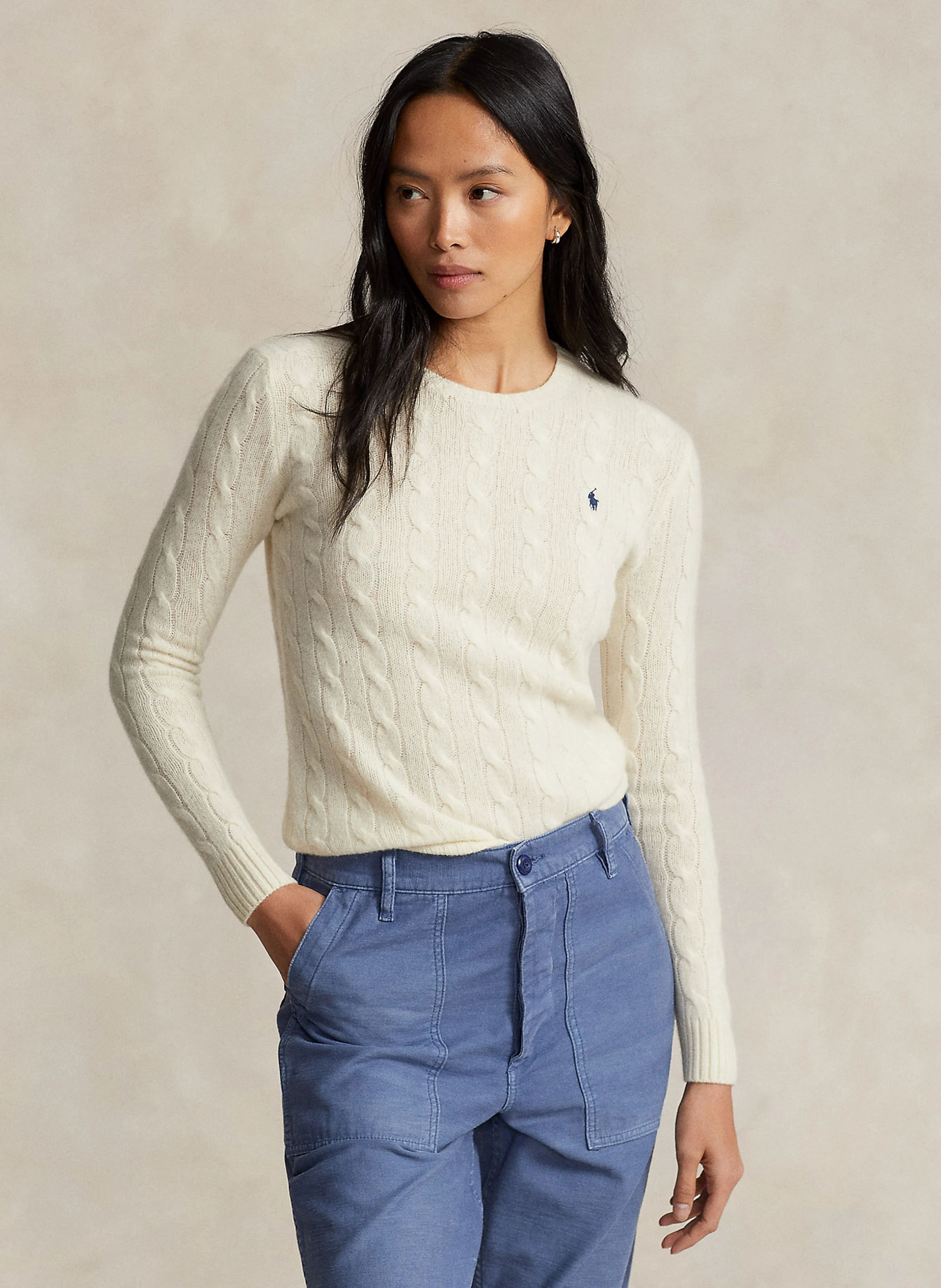 Pull col rond en laine et cachemire | Beige