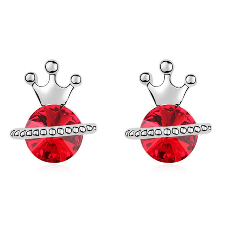 Boucles d'Oreilles Princesse orné de cristaux de Swarovski Rouge et Plaqué Or Blanc